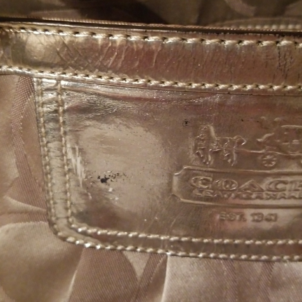 *SOLD* Coach Signature Tan and Gold Tote - Picture 3 of 8
